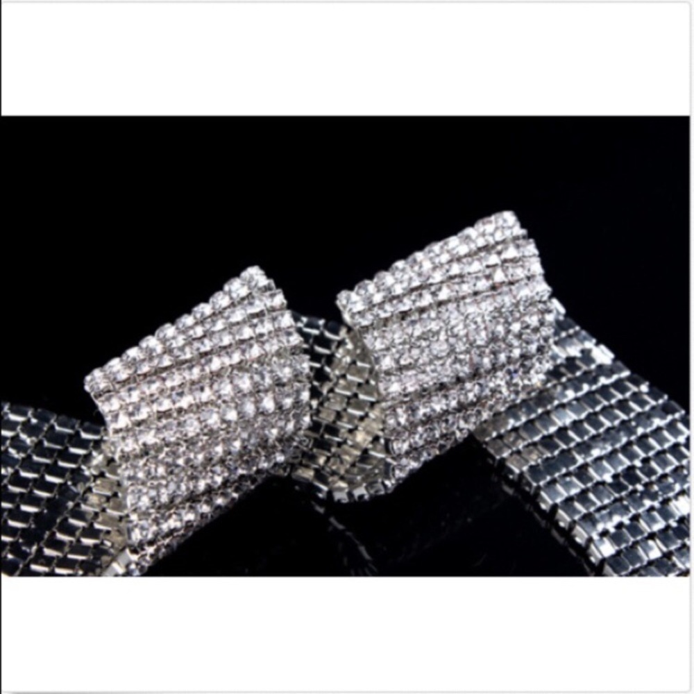 Disco 12 Row White Rhinestone Soft-Mesh Adjustable Choker - Picture 16 of 17